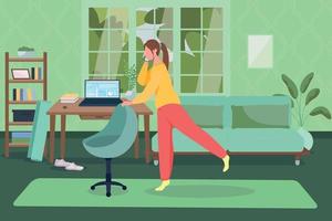 Workout at home office flat color vector illustration