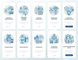 Smart office planning onboarding mobile app page screen with concepts set vector