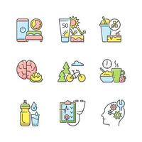 Conjunto de iconos de color rgb de desarrollo de hábitos saludables vector