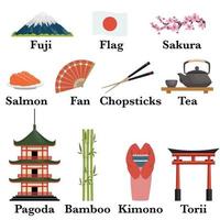 Japan icons set vector