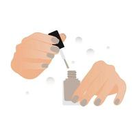 manos de mujer puliendo las uñas con el esmalte de uñas. Ilustración de vector de color de moda de esmalte de uñas.