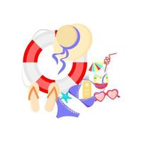 Summer items set on white background. Vector illustration in flat cartoon style. Summer items isolated on white background.