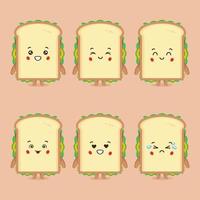 lindo personaje sándwich con expresión vector