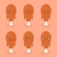 Cute Fried Chicken With Expression vector