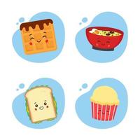 Set of 4 Kawaii Food vector