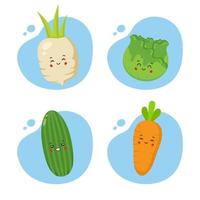 Set of 4 Kawaii Vegetables vector
