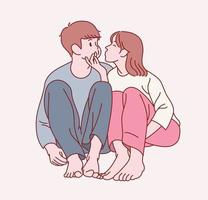 A cute couple is sitting in a friendly pose. hand drawn style vector design illustrations.