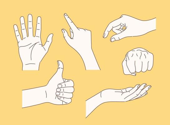 Collection of various hand gestures. hand drawn style vector design illustrations.