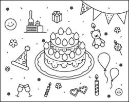 Birthday party object coloring page. flat design style minimal vector illustration.