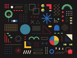 Retro-style design consisting of various shapes and patterns. black background. Simple pattern design template. vector