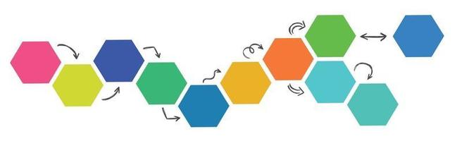 Multi-colored hexagons with arrows on a white background - Vector