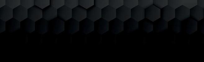 Abstract black hexagons on dark panoramic background vector