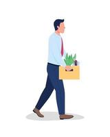 Fired employee holding cardboard box flat color vector faceless character