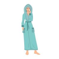 Woman in bathrobe using face toner flat color vector faceless character. Girl cleansing skin isolated cartoon illustration for web graphic design and animation. Female skincare routine step