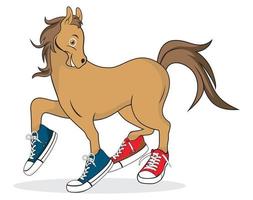 Horse cartoon wearing shoes character illustration vector