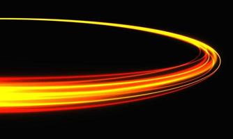 Abstract red yellow light curve high speed dynamic motion on black background vector illustration.