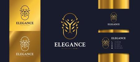 Logotipo de árbol dorado de lujo con follaje en círculo, se puede usar para logotipos de hoteles, spa, belleza o bienes raíces vector