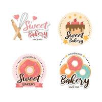 Bakery colorful flat emblems. sweet cake logo, cake shop logo vector