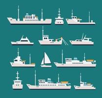 Ships flat set. Silhouettes of various boats and yachts