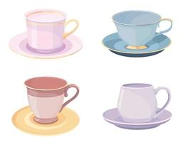 Set of cups with saucers. vector