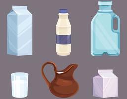 Milk in different containers. vector