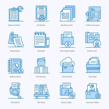 Files Folders and Documents icon set vector