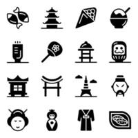 conjunto de iconos de elementos culturales japoneses vector