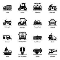 conjunto de iconos de transporte y automóvil vector