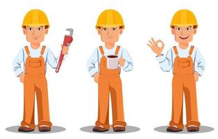 guapo constructor en uniforme vector