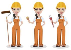 Beautiful female builder in uniform vector