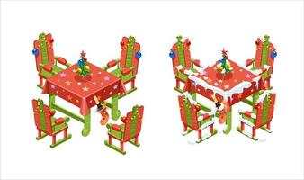 New Year's table and chairs in isometric view. Vector Illustration. Isolated