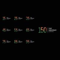 Set Year Anniversary Black Background Color Vector Template Design Illustration