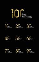 Set Year Anniversary Celebration Gold and Black Color Vector Template Design Illustration