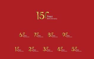 Set Year Anniversary Celebration Gold and Red Background Color Vector Template Design Illustration