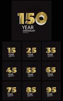 Set Year Anniversary Celebration Gold and Black Background Color Vector Template Design Illustration