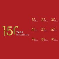 Set Year Anniversary Celebration Gold and Red Background Color Vector Template Design Illustration