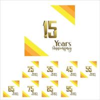 Set Year Anniversary Celebration Gold and White Background Color Vector Template Design Illustration