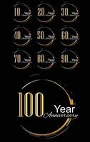 Set Year Anniversary Celebration Gold and Black Background Color Vector Template Design Illustration