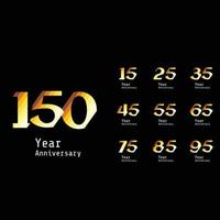 Set Year Anniversary Celebration Gold and Black Color Vector Template Design Illustration