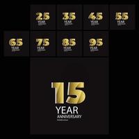 Set Year Anniversary Celebration Gold and Black Background Color Vector Template Design Illustration