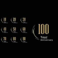 Set Year Anniversary Celebration Gold and Black Background Color Vector Template Design Illustration