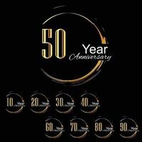 Set Year Anniversary Celebration Gold and Black Background Color Vector Template Design Illustration