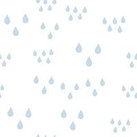 Seamless random baby pattern with blue water drops on white background. Nature, liquid, rain pattern. Vector illustration. Cartoon rain weather wallpaper. Rainy day