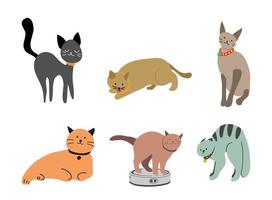 Various funny cute cats set. Doodle cartoon style. vector