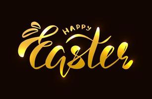 Golden glitter happy easter lettering desigh. Greeting card. Shine vector gold on dark background. Easter calligraphy