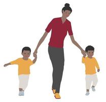 Mother Holding The Hands Of Her Children, Vector illustration. Easy To Use Illustration Isolated On White Background.