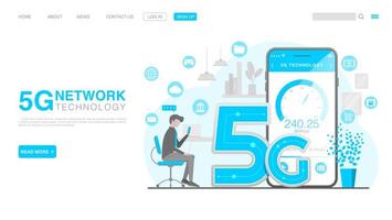 5G Network Wireless Technology Concept. Landing Page in Flat Style. Vector EPS 10