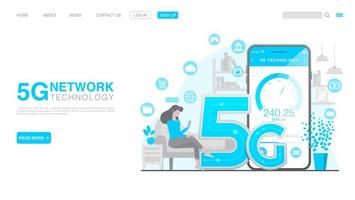 5G Network Wireless Technology Concept. Landing Page in Flat Style. Vector EPS 10