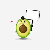 Cute avocado holding a blank sign vector