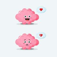 A cute brain character with happy and sad expressions vector